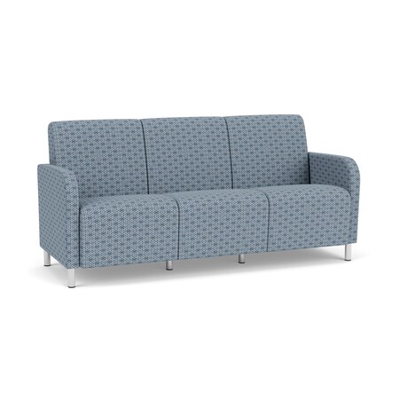 Lesro Siena Lounge Reception 3 Seat Tandem Seating No Center Arms, Brushed Steel, RS Rain Song Upholstery SN3101